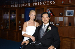 In the navigation chair on the bridge